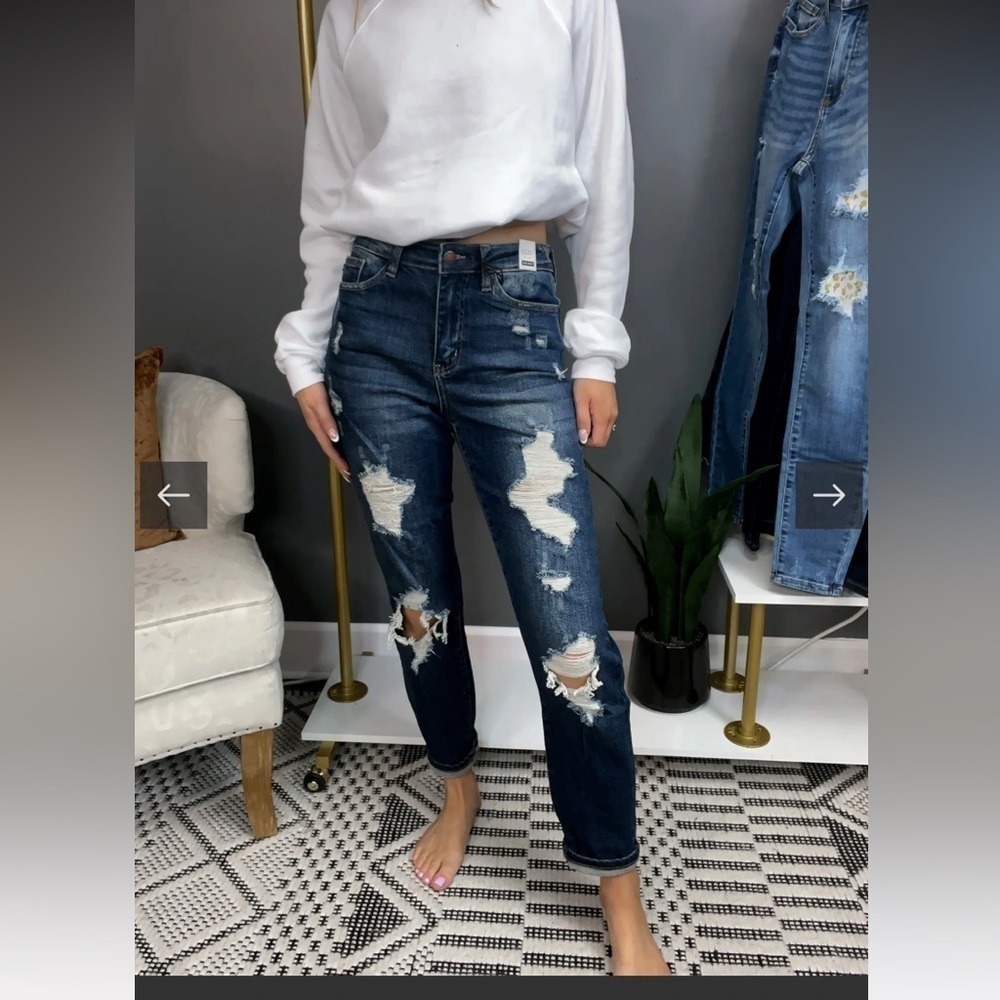 Judy Blue High Waist Destroyed Cuff Boyfriend Jeans